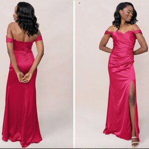 Revelry Ariel Convertible Satin Dress in Hot Pink, size 12, worn once